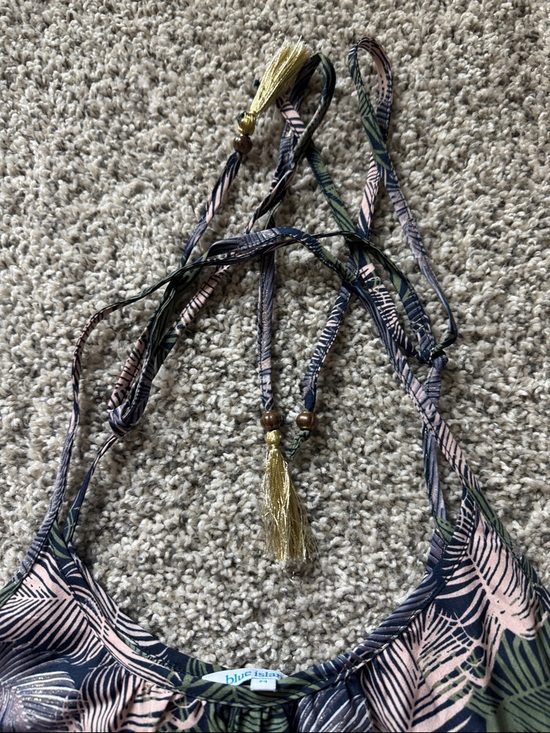 Blue Island Tropical Print Ruffle-Hem Slip Dress/Tunic - multi use sleeves - Picture 4 of 7